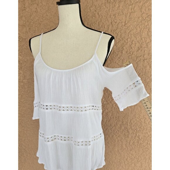 CHARLOTTE RUSSE White Cold Shoulder Strap Blouse S top - Picture 2 of 16